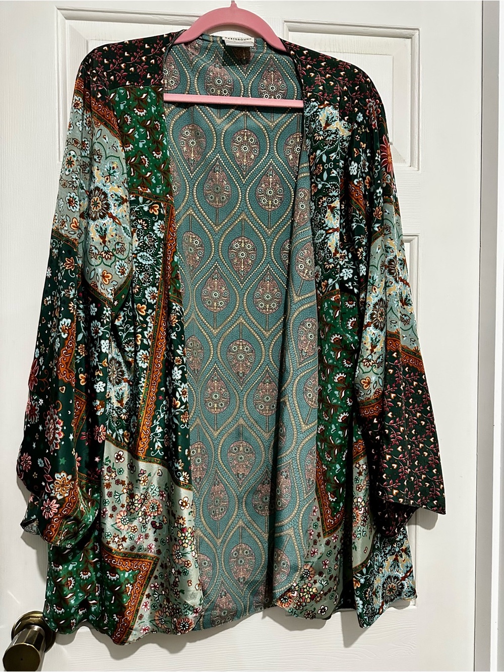 EARTHBOUND Green and Teal Patchwork Print Cape